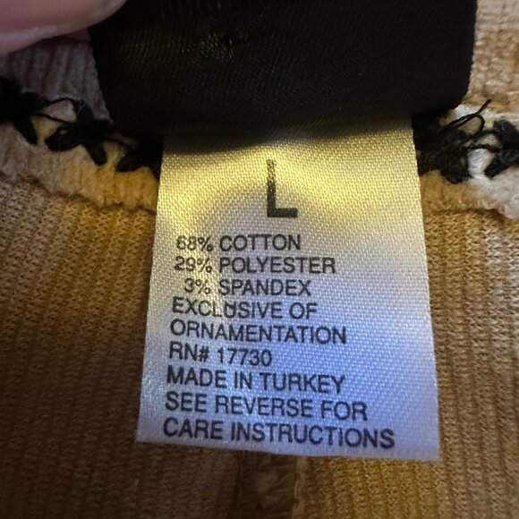 Vintage Mossimo Beige Corduroy Drawstring Pants With Black Embroidery Trim L - Picture 7 of 9